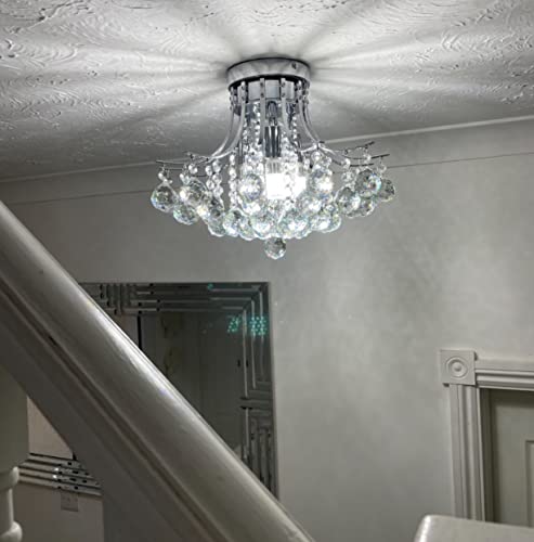 Dst Crystal Chandelier Ceiling Light, Modern Mini Flush Mount LED Chandelier Lights Chrome Pendant Lighting Fixture for Living Room, Dining Room,