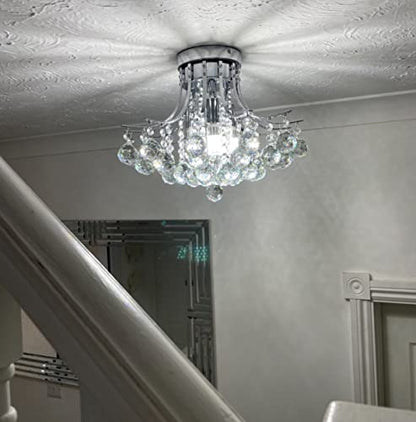 Dst Crystal Chandelier Ceiling Light, Modern Mini Flush Mount LED Chandelier Lights Chrome Pendant Lighting Fixture for Living Room, Dining Room,