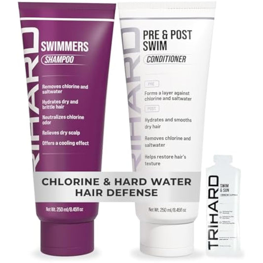 TRIHARD Swim Shampoo and Conditioner Combo | Chlorine Removal for Swimmers, Kids, and Adults - Pre Swim Hair Protection and Post Swim Hair Repair - Safe for Colored Hair