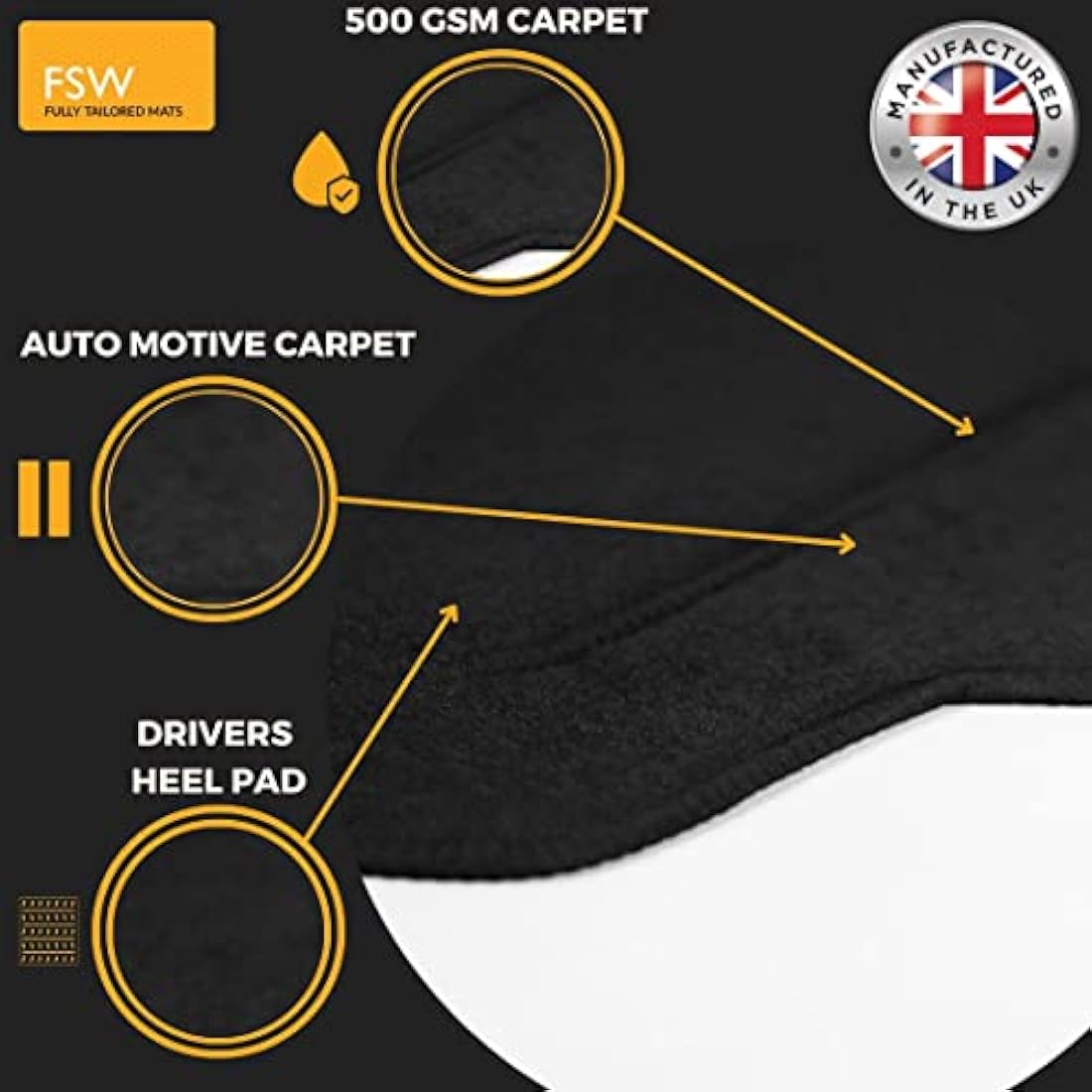 FSW - Car Floor Mats - Fits Peugeot 3008 2009-2016 - Black Carpet - Anti Slip Mat - Non Slip Car Floor Mat, Fitted With Clips & Granulated Backing - 3 Pc Floor Mat