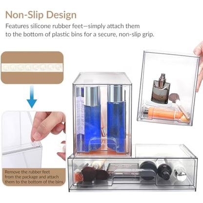 Large Stackable Storage Drawers, Clear Plastic Makeup Organiser with Pull-Out Drawer for Under Sink, Pantry, Bathroom, Kitchen and Office