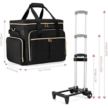 Prokva Rolling Teacher Bag with Wheels, Detachable Trolley, Fits 15.6” Laptop & Supplies, Black Patent Design