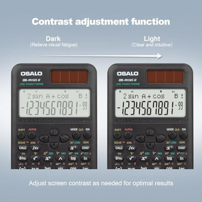 OSALO Scientific Calculator 401 Function 2-line Display 10+2 Digits Solar and Battery Calculator with Slide-on Cover for Secondary School Black (OS 991MS 2nd Edition)