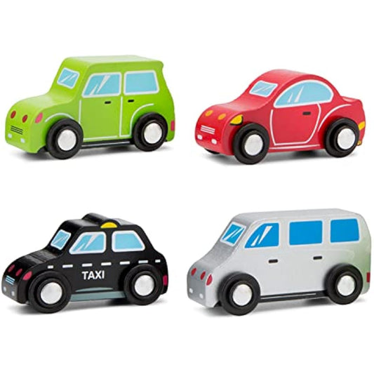 New Classic Toys 11934 4 Wooden Vehicles Set for Toddlers First Cars for One Year Old, Children for Age 18 Months, Multi Color, 4 Sportcars