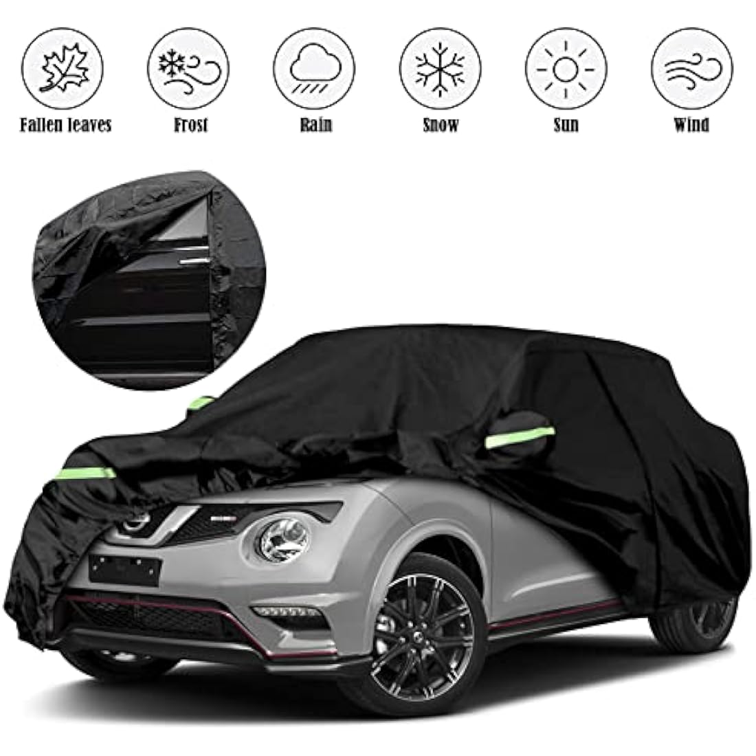 Opaltool Car Cover for Nissan Juke 2010-2022, 6 Layers Waterproof Sun Rain UV Dust All Weather Protection Short Wheel Outdoor Full Cover with Side Door Zipper
