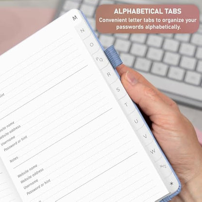 GoGirl Password Book with Alphabetical tabs – Internet Address & Password Keeper Logbook for Password Organization, Journal Notebook for Saving Website Logins. Medium Size 13.5 x 19cm - Light Blue