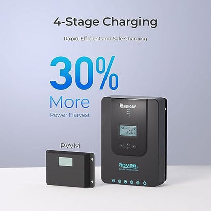 Renogy MPPT Charge Controller 20A, 12V/24V DC 20 Amp Input MPPT Charge Controller Auto Paremeter Adjustable LCD Display Solar Panel Regulator for Gel Sealed Flooded and Lithium Battery, 20A, Black