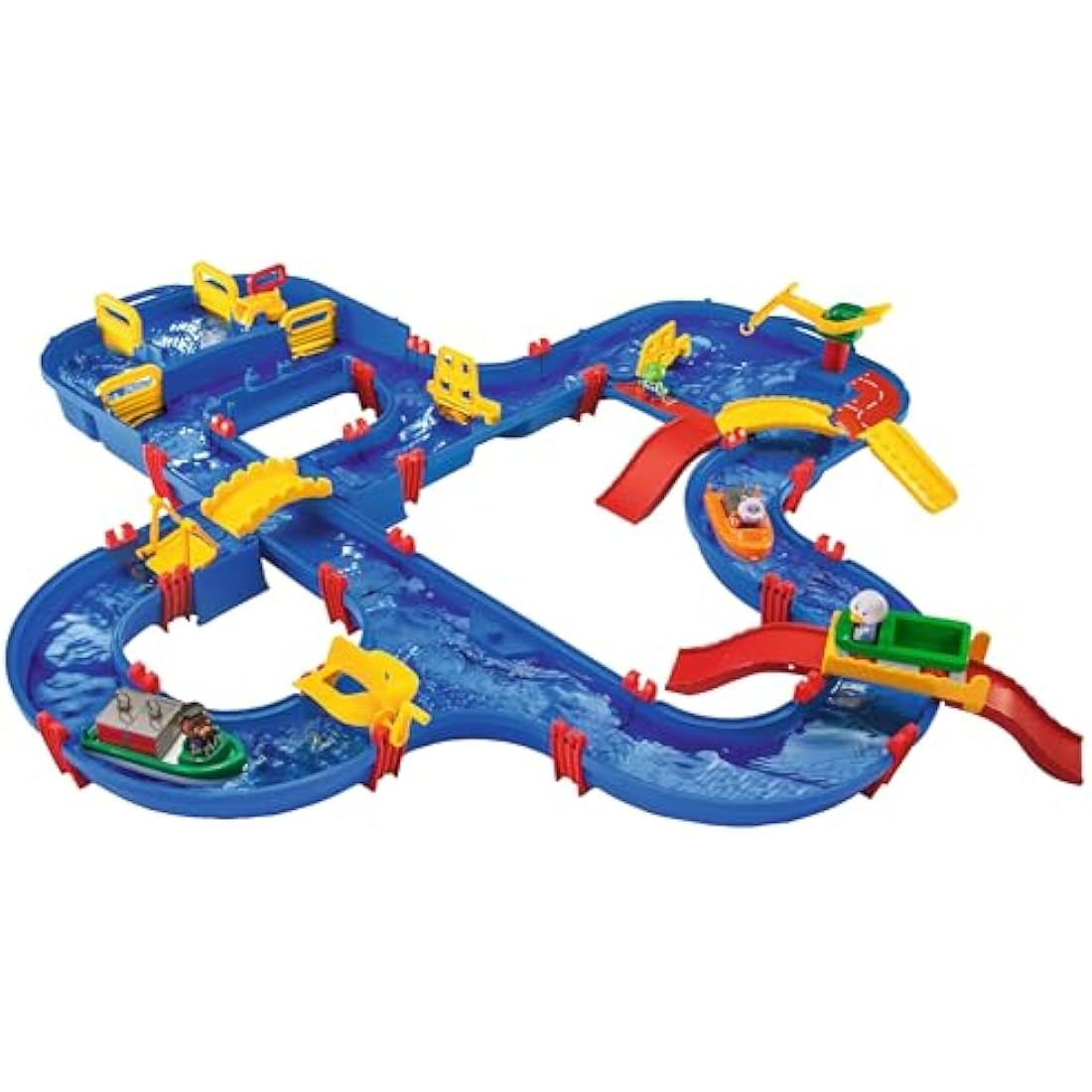 BIG Spielwarenfabrik 1650 AquaPlay - AmphieWorld - 145 x 156 cm Waterway, Includes 79 Pieces, Play Set Including 2 Boats, Amphibian Car and 3 Toy Figures, for Children from 3 Years