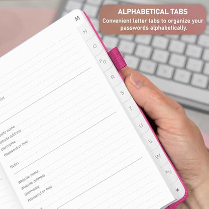 GoGirl Password Book with Alphabetical tabs – Internet Address & Password Keeper Logbook for Password Organization, Journal Notebook for Saving Website Logins. Medium Size 13.5 x 19cm - Hot Pink