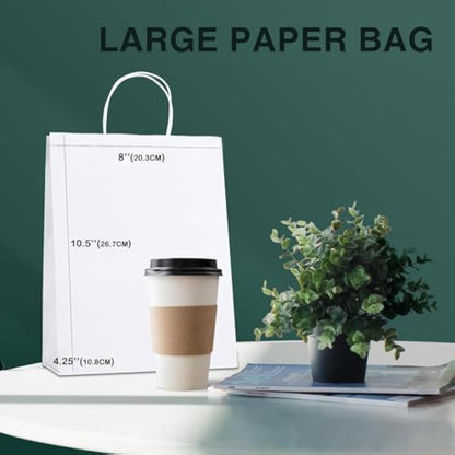 Switory Small Paper Bags with Handles, 100pcs White Gift Bags and Party Thank You Bags for Party Favor,Christian,Thanksgiving, Christmas, Birthday,Wedding,8x4.75x10.5 Inch,
