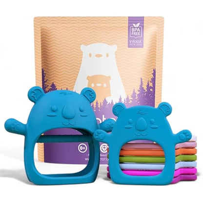 Infatot® Teething Toys for Baby Gifts – 2-Pack Koda Koala Teether Mitten Glove, Soothing Hand Teethers for Infants, Baby Toys 0-6 Months and Up, Newborn Essentials for Teething Relief, Teal Blue