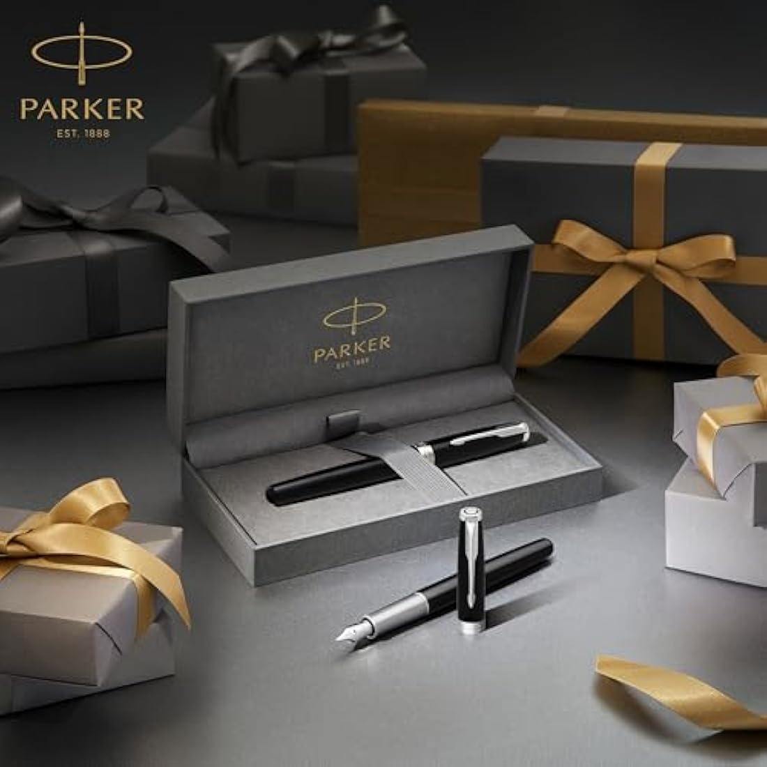 Parker Sonnet Fountain Pen | Red Lacquer with Gold Trim | Medium Nib | Gift Box