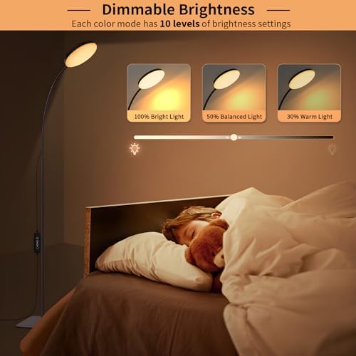 Mojimdo LED Floor Lamp with Remote, 1H Timer Reading Standing Lamps with 3 Color Temperature & 5 Brightness Levels, Dimmable Floor Lamp for Living Room, Bedroom, Office