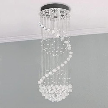 A1A9 Modern Crystal Chandelier Lighting, Clear K9 Glass Crystal Ceiling Light, Luxurious Spiral Sphere Flush Mount Lights for Living Room Hallway Foyer Entryway Corridor, Size: D40cm H110cm