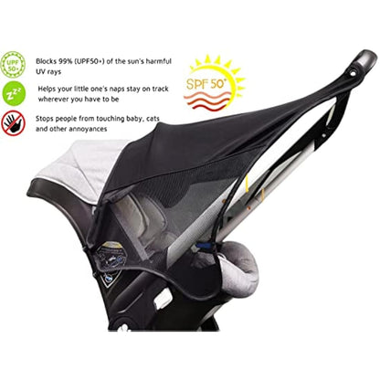 Cysocool Car Seat Pram Sunshade for Doona Stroller Car Seat (not for Doona X) Stroller Snap-on Sun Protection Canopy, Anti-UV Baby Pushchair Blackout Cover Shield Insect Mosquito Net