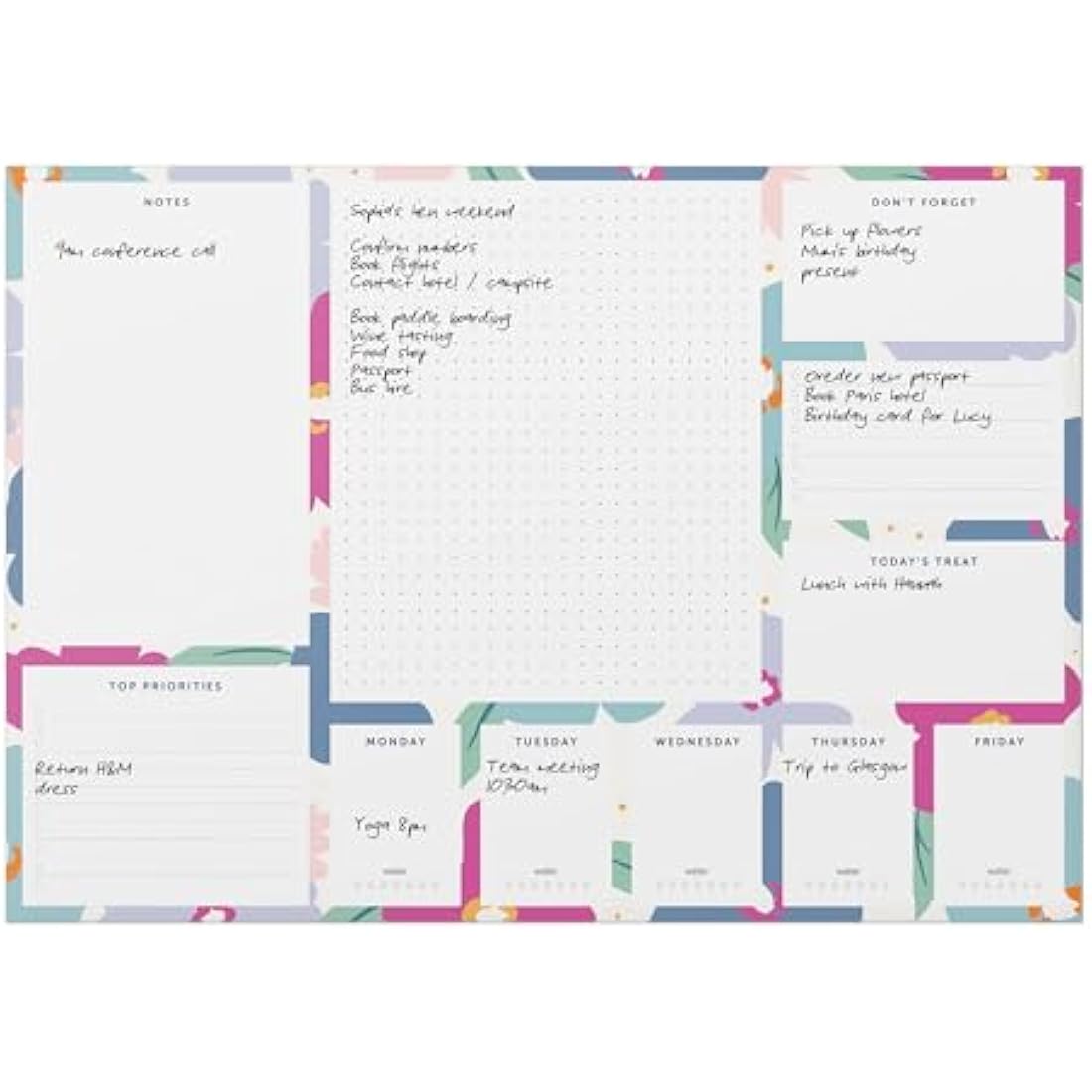 Busy B A3 Desk Pad in Floral with 36 Tear-off Sheets, Reminders, Notes and Handy Year Planner