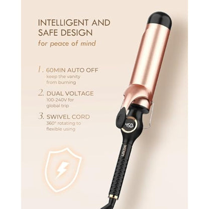 Curling Tongs 50mm, Large Barrel Curling Wand for Hair, Ceramic Long Barrel Hair Curling Iron Dual Voltage