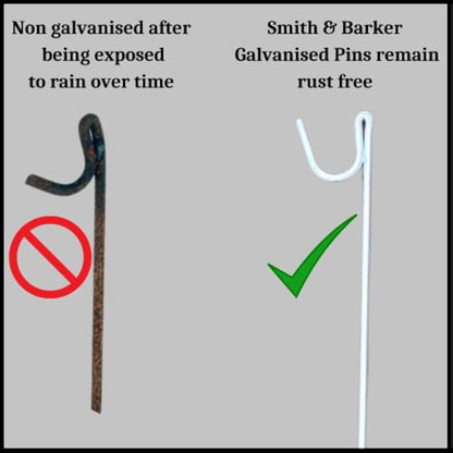 Smith & Barker GALVANISED 10 x Premium Long Life Fencing Pins For Temporary Outdoor Garden Barrier Plastic Netting Mesh Shepherds Crook Fence Stakes Posts Metal