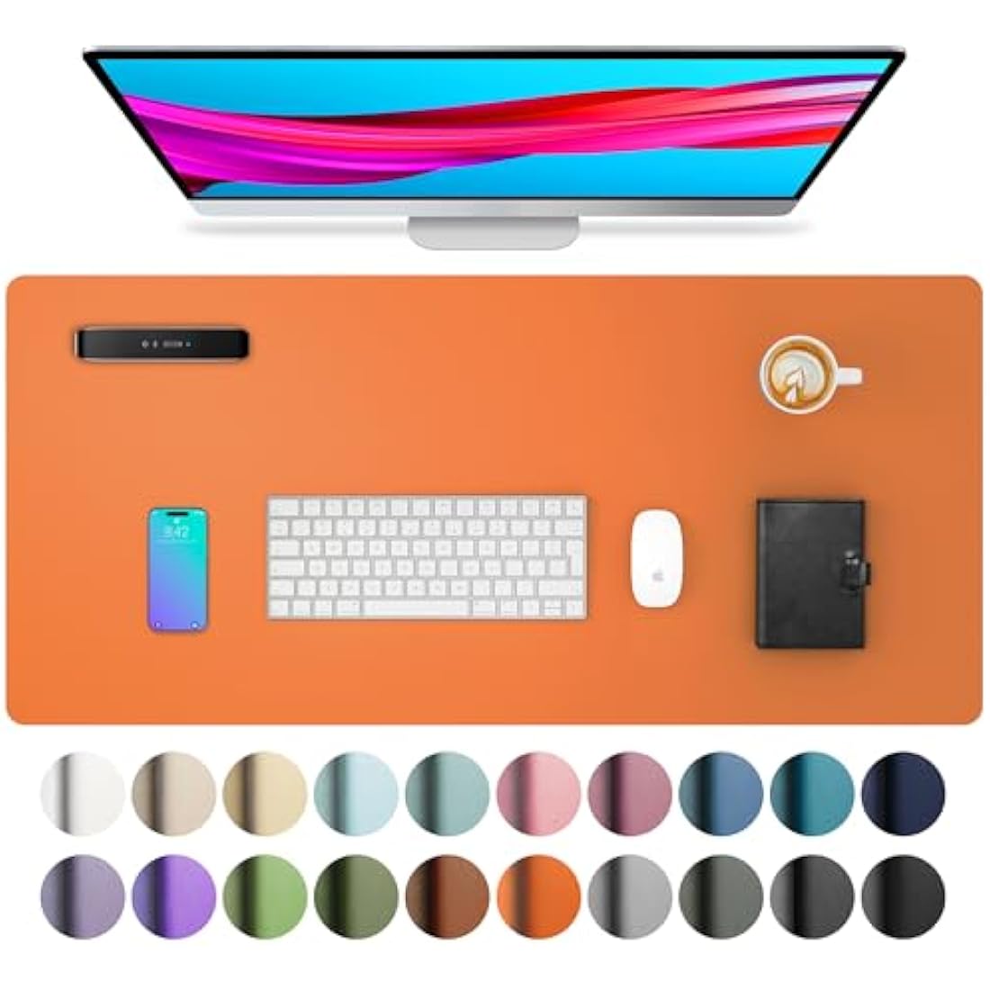 Leather Desk Pad Protector,Mouse Pad,Office Desk Mat, Non-Slip PU Leather Desk Blotter,Laptop Desk Pad,Waterproof Desk Writing Pad for Office and Home (80cmx40cm,Hermes Orange)