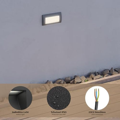 ledscom.de 4 LED recessed Wall Light ZIBAL, Downlight for Outdoors, IP65, Black matt, 140 x 70mm, 3.3 W, 209lm, Warm White