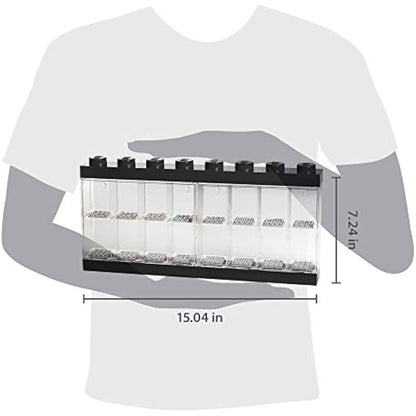 LEGO Minifigure Display Case 16 Black, Stackable Container for Wall or Desk, Space for 16 Minifigures, Home Office Display Cabinets LEGO storage