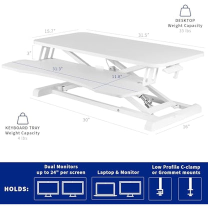 VIVO 81 cm Desk Converter, K Series, Height Adjustable Sit to Stand Riser, Dual Monitor and Laptop Workstation with Wide Keyboard Tray, White, DESK-V000KW