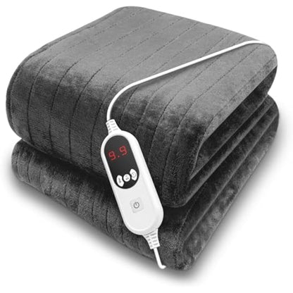 Purus Grey Heated Throw Electric Blanket, 160 x 120cm Heated Blanket Machine Washable Soft Micro Fleece Electric Throw Overblanket with 12HR Timer and 9x Control Heat Settings