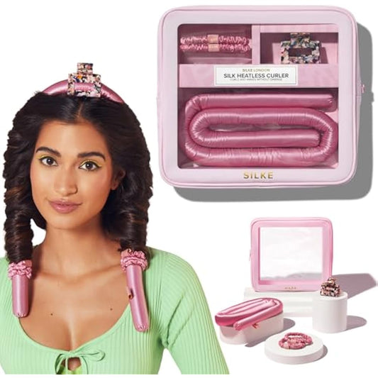 SILKE Heatless Curlers Headband | 100% Luxurious Heatless Curls | Silk Curlers No Heat - Big Bounce, No Effort | Silk Heatless Curler | Easy & Effortless - No Heat (Pink)