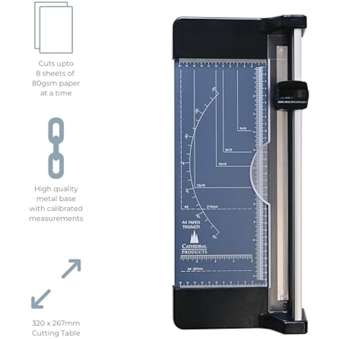 Cathedral Products A4 Rotary Paper Trimmer Cutter with Metal Base - 320 x 157mm Cutting Table