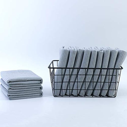 POLYTE Premium Microfibre Kitchen Dish Tea Towel Waffle Weave (Gray, 40x71) 12 Pack