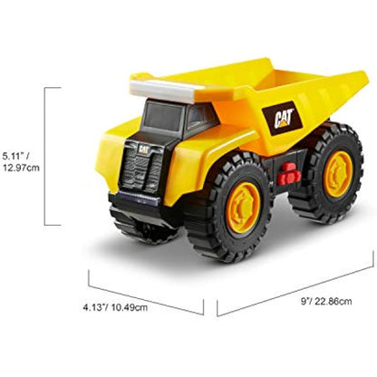 CatToysOfficial Construction Tough Machines Dump Truck Vehicle, free-wheeling with Lights & Sounds and movable bin. For children aged 3+, Yellow