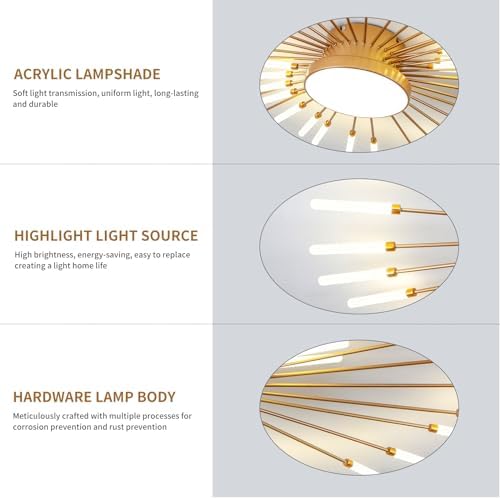 Modern LED Ceiling Light,42+1 Heads Semi Flush Mount Gold Chandeliers Ceiling Lighting for Bedroom Living Room Kitchen Dining Room Restaurant