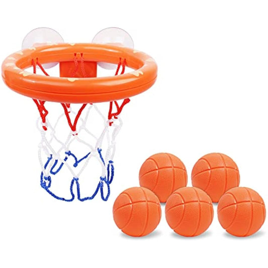 Vicloon Bath Basketball Hoop & Balls Set - 5 Balls Included, Bathtub Basketball Hoop with Strong Suction Cup, Fun Toddler Bath Toys