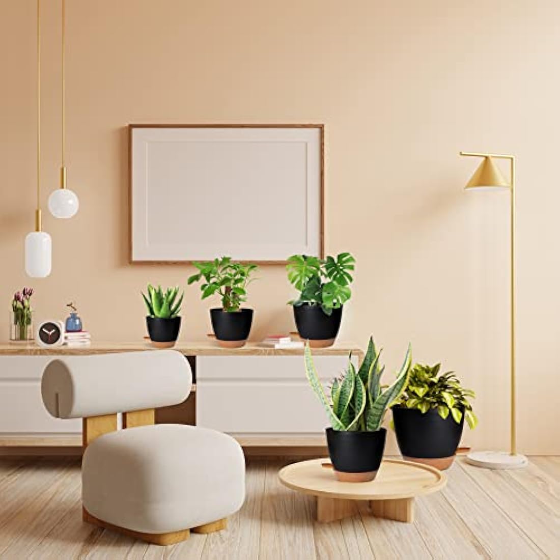 CSYY Plant Pots Indoor, 7Pack Plastic Plant Pots 20.3/19/17.7/16.5/15.2/14/12.7cm, Flower Pots Outdoor Self Watering Plant Pot with Drainage Holes Tray, Plastic Planter for Garden House Plants(Black)