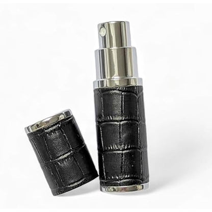 The Essential Atomizer Co. Black & Silver Faux Croc 10ml Refillable Perfume or Aftershave Travel Atomizer. Supplied with Filling Funnel & Gift Box
