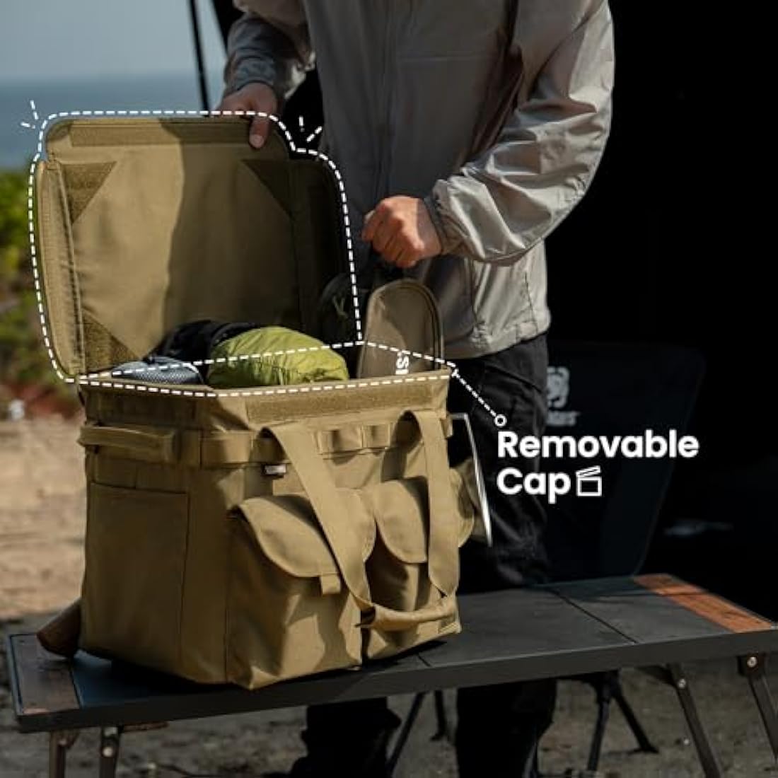 OneTigris Camping Storage Bag with Lid, 25L Collapsible Tactical Tote Bag for Outdoor Camping Travel Picnic Garage Trunk Organizer