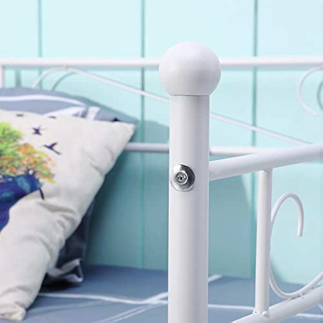 buybyroom Day bed Frame,Modern Metal Day Bed Sofa, Platform Bed Base with Headboard and Footboard Premium Stable Metal Slats for 90 x 190 mattress,White