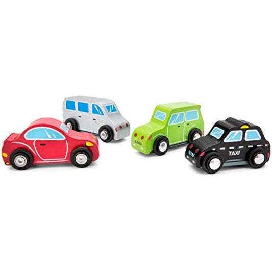 New Classic Toys 11934 4 Wooden Vehicles Set for Toddlers First Cars for One Year Old, Children for Age 18 Months, Multi Color, 4 Sportcars