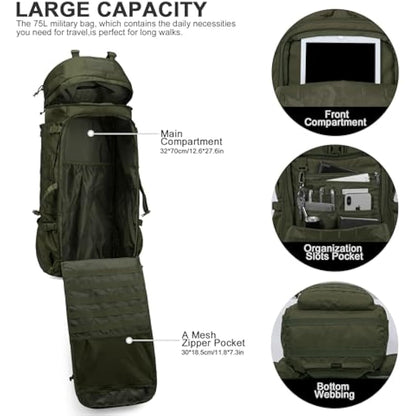 Mardingtop 75L Tactical Backpack Large Camping Backpack Military Rucksack with Rain Cover Molle System Army Backpack for Outdoor Trekking,Mountaineering,Hiking