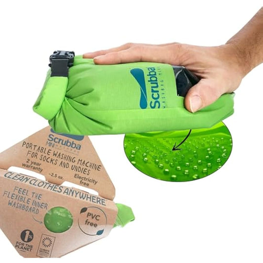 Scrubba MINI Wash Bag – Ultra-Compact Portable Washing Machine – Pocket-Size Clothes Washer for Travel, Camping & Hiking – Dry Bag & Laundry Essentials – Use with Detergent or Hand Soap – 70g