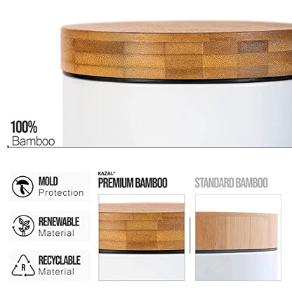 Kazai. 3L Designer Bathroom Bin | Superior Bamboo | Soft Closing | Anti-Finger | White