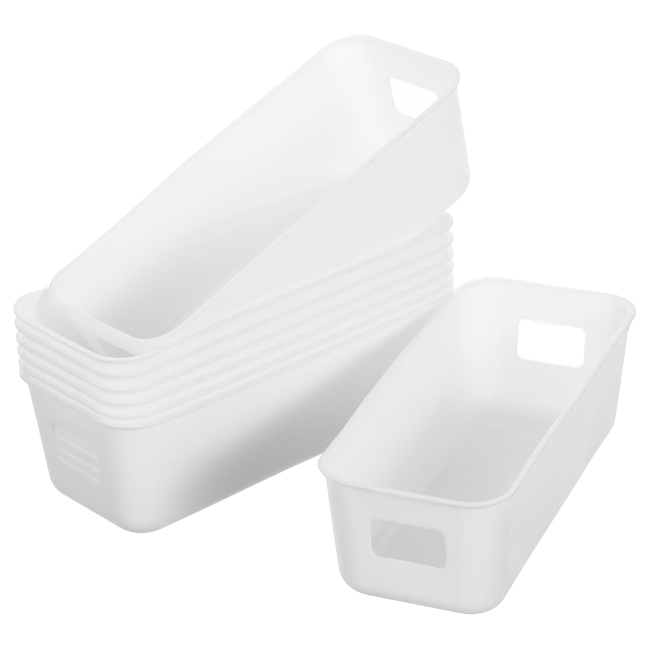 Hanabass 8 Pcs Plastic Storage Bins Thin Rectangle Box for Kitchen Pantry Organisation Bathroom Organiser Storage Boxes for Shelves White