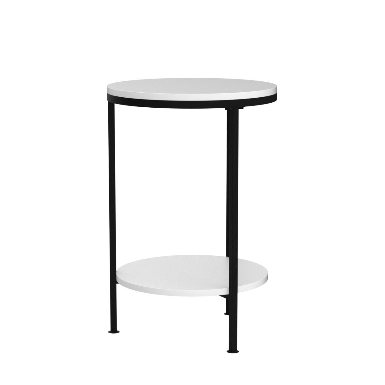 GOLDFAN Small Side Table Modern Round Coffee Table End Metal Lamp Table with 2 Tier Shelves for Living Room Bedroom,White