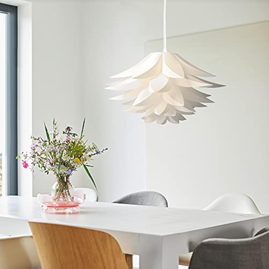 kwmobile Puzzle Pendant Lamp Shade - Lotus Flower DIY Jigsaw Lampshade Kit - for Hanging Ceiling Light or Floor Lamp - Diameter 20" (50cm) - White