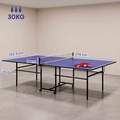 SPORTNOW 9FT Folding Table Tennis Table with Four Wheels, for Indoor Use, Blue