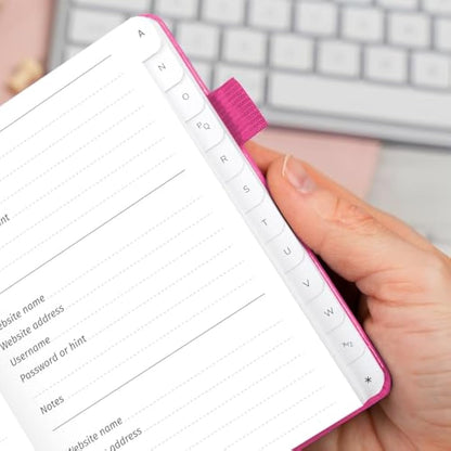 GoGirl Password Book with Alphabetical tabs – Internet Address & Password Keeper Logbook for Password Organization, Journal Notebook for Saving Website Logins. Small Size 11 x 14.5cm - Hot Pink