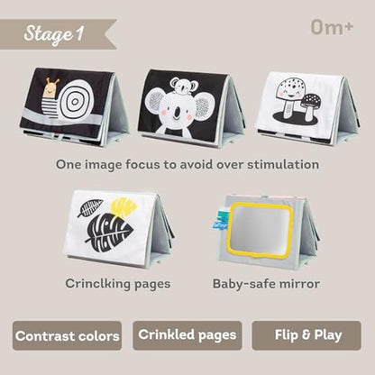 Taf Toys Koala Tummy Time Baby Book – Double-Sided Sensory Cloth Activity Book with Mirror, Crinkle Textures & Teether | Soft Developmental Toy for Newborns 0 Months+