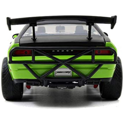 Jada Toys 253203043 Fast & Furious Letty's Dodge Challenger SRT8 Off Road Car Tuning Model 1:24 Scale with Spoiler, Opening Dodge, Bonnet and Trunk, wheel, Green