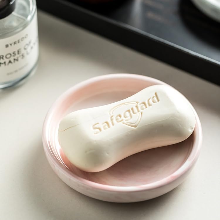 Round Marble Soap Tray, Small Ceramic Soap Dish, Cute Trinket Plate (Pink)