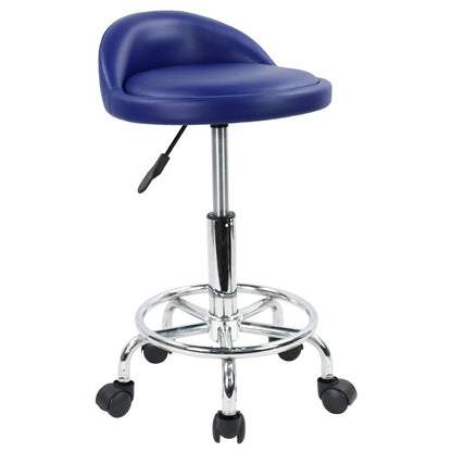 KKTONER PU Leather Round Rolling Stool with Foot Rest Height Adjustable Swivel Drafting Work SPA Task Chair with Wheels (Blue)